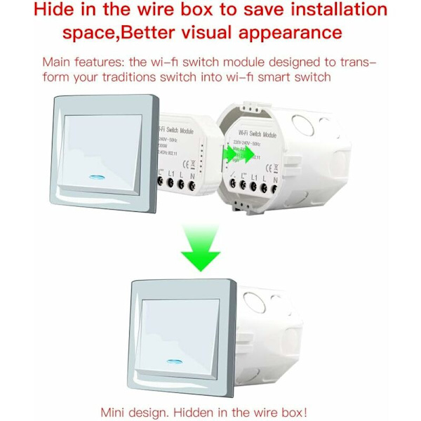 2 Pakkaa WiFi Älyvalokytkintä DIY Katkaisija Moduuli Smart Life/Tuya Sovellus Kaukosäädin Yhteensopiva Alexan Echo -Koti
