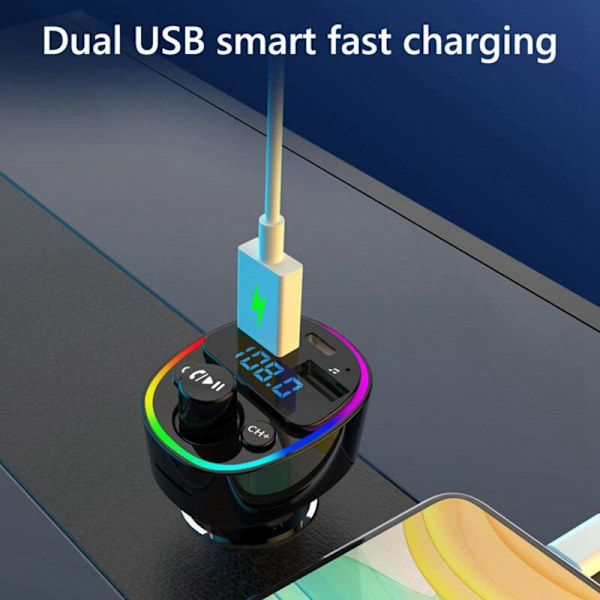 Auton Bluetooth 5.0 FM-lähetin MP3-soitin PD Type-C kaksois-USB-laturiadapteri Handsfree U-levy TF-kortti Häviötön musiikki