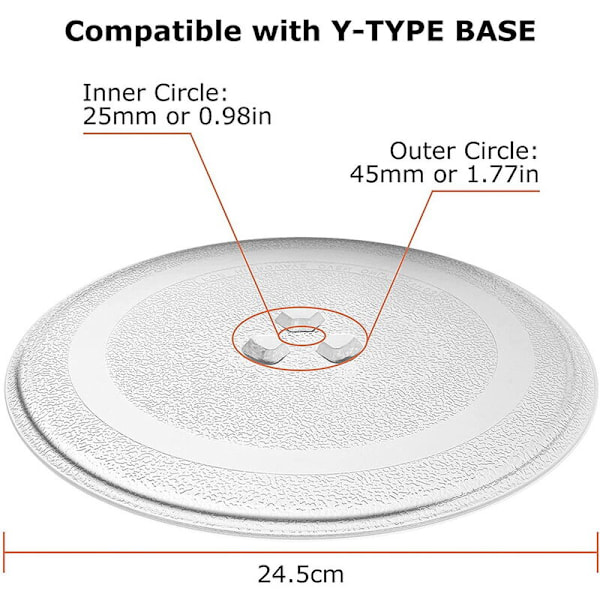 Universal bølget glasplade holdbar bølget glasplade drejeskive plade, rund bølget plade dæksel udskiftning 24,5 cm