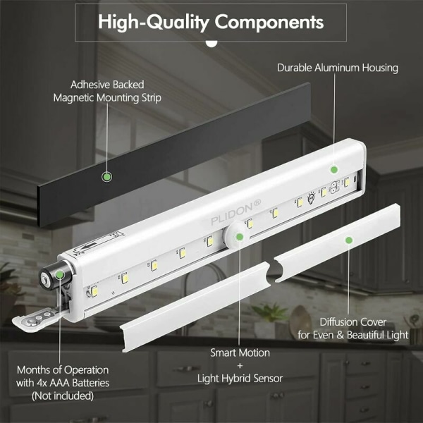 2-pack trådlös LED-remsa för garderob, trappor, kök, automatisk nattlampa med magnet