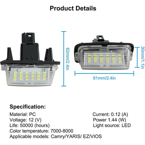 Par Xenon Hvid Led Nummerpladelys Taglys Lampe til Yaris Vitz Prius 2012-2016 81270-0D120