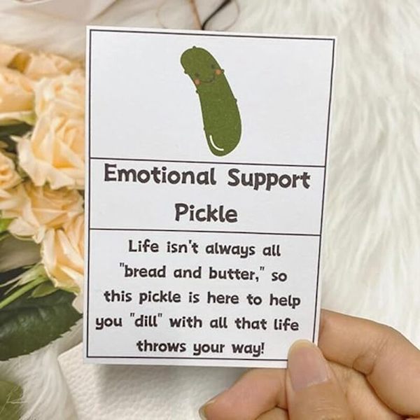 1 st handgjord emotionell stöd inlagd gurka present, emotionell stöd inlagd gurka stickad docka, söt virkning