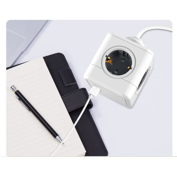USB Cube Power Strip, 3 stikkontakter Power Strip med 2 USB-porte Oplader (5V3.1A/15.5W) Multi Socket Surge Protector og Surge Protector med Switch 1.5m