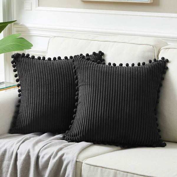 Pakke med 2 dekorative lumbale putetrekk med pomponer, myke fløyelsmyke rektangulære putetrekksett for sofa, stue, soverom, bil