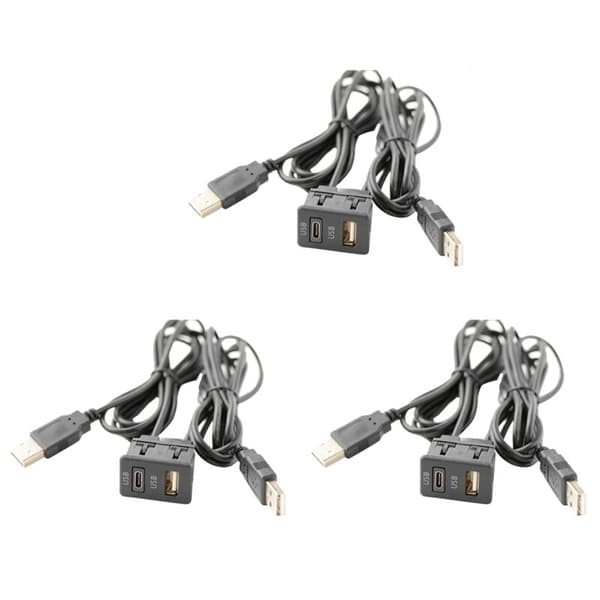 3 stk. 150CM bilinstrumentbræt flush mount 2 USB-port panel auto båd dobbelt USB-forlængerkabel-TAPYC-adapter til