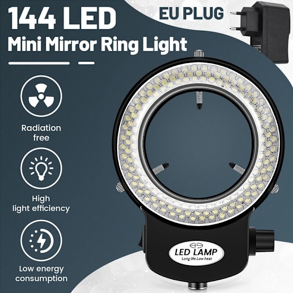 144 LED miniscope ringlys LED 0 - 100% justerbar miniscope ringlyslampe