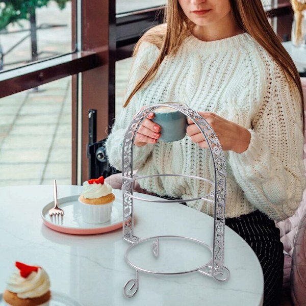 Metallikakkukoroke, kaksoiskerros, kaareva, kultainen, hedelmäjälkiruokahylly, hää- ja syntymäpäiväjuhlan koriste, cupcake-teline, hopea