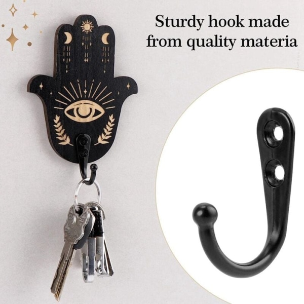 Träväggkrokar - Dekoration för ont öga för vägg 4 stycken Hamsa Hand Key Holder Spirituell skalle Måne Key Holder