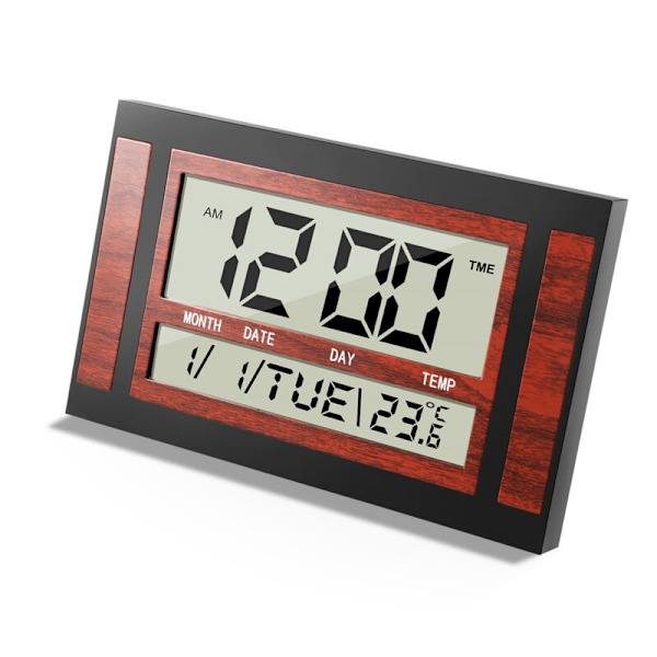 LCD Digital Väggklocka Stora Nummer Tid Temperatur Kalender Alarm Bordsklocka Modern Design Kontor Svart