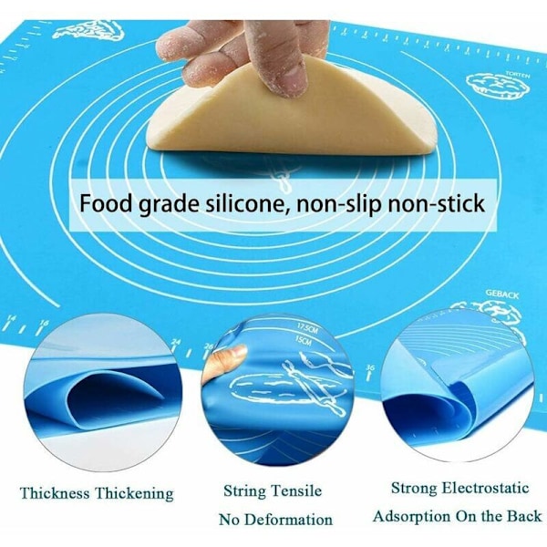 Køkken- og bagetilbehør Genanvendelig non-stick silikonebagemåtte Fondantpastamåtte, 100 % bisphenol-A (BPA)-fri, med måling, 50 x