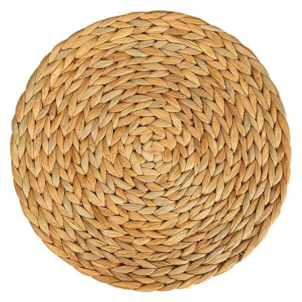Sjøgress Placemat (Flettet Vannhyasint) - 30cm - Vaskbar - Rund, Naturlig, Sett med 6