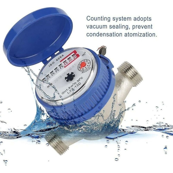 15mm 1/2'' Koldt Vands Meter Vilkårlig Rotation Funktion Vandmåler med Fittings til Have Hjem