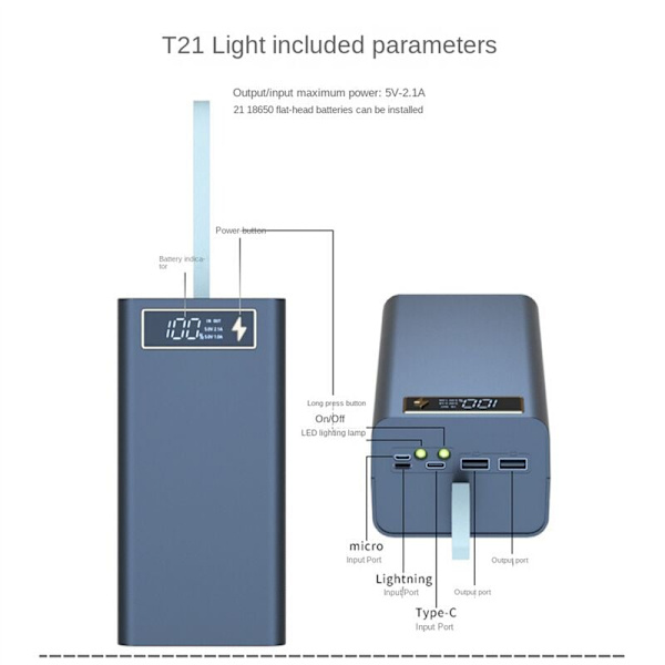 21X18650 Batterilagringsbox LED-ljus PD QC3.0 Laddning 18650 Batteri Power Bank Case Shell 15W Laddning A