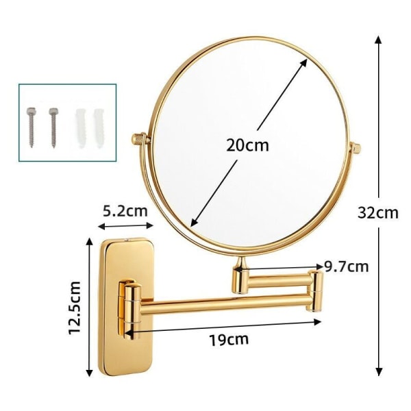 Förstorande spegel, 10x förstoringsspegel, rund väggmonterad badrumsspegel, guld väggmonterad smink spegel, rak spegel med flexibel arm, 360° svängbar