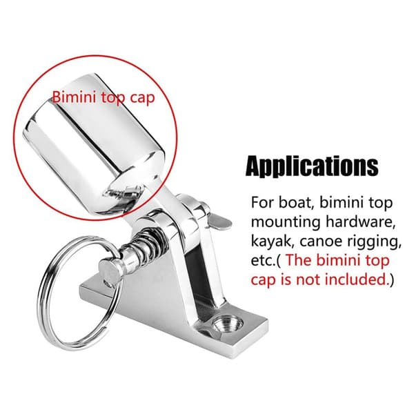 Bimini Top Deck Hinge med utløserpinne, Bimini Top Hardware, 90° Deck Hinge, installasjonsskruer