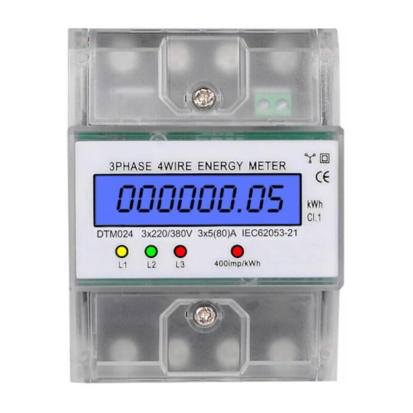 220V/380V Energimåler DTM024 Wattmeter - 4P Trefaset Elektrisk KWh Digital Måler - LCD 2080A