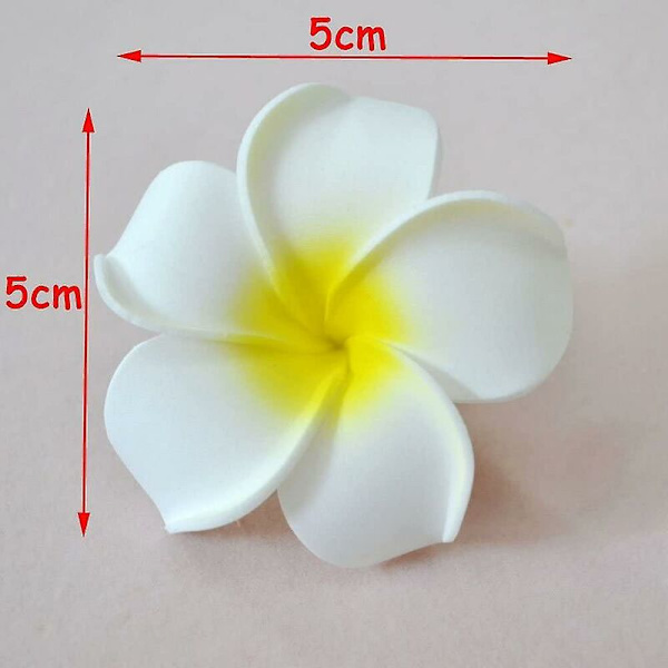 100 Pack Vita Skum Frangipani Konstgjorda Hawaiianska Plumeria Blomsterblad Mössa Hår Ha