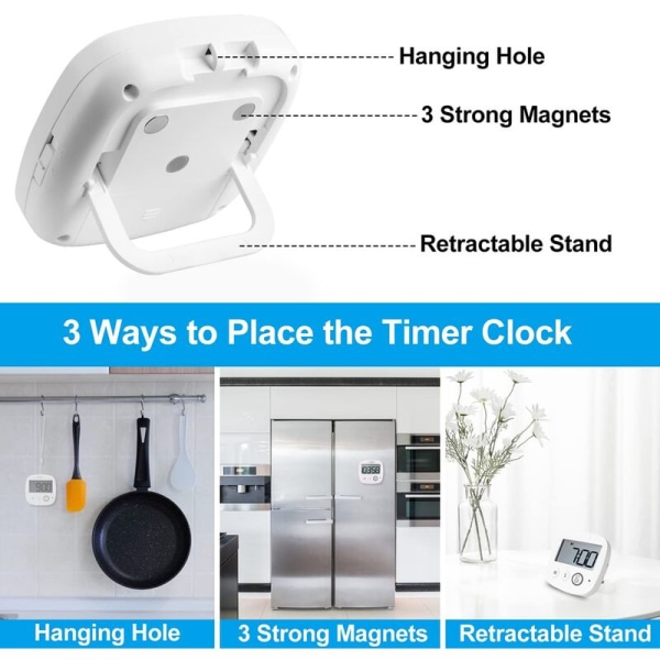 Digital Timer med Alarm Klokke Nedtelling Magnetisk Stor Digit Kjøkken Timer, Stativ, Henge for Matlaging Lærer Studie