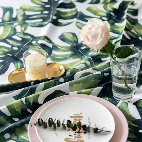 Dugdugsplanter Monstera Palm Grøn Blad Rektangulær Pastoral Haver Dug Vaskbar Pleje Resistent Plet Resistent (55 × 98in/140 × 250cm)