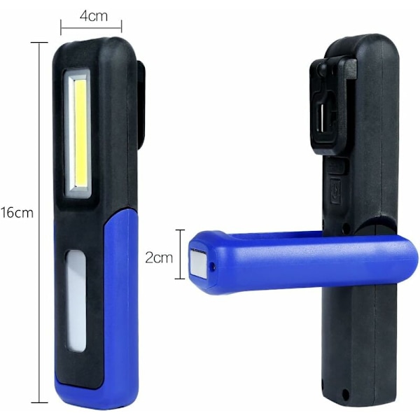Ladesbar LED arbeidslys, bærbar DIY magnetisk verkstedslykt Kraftig LED + COB arbeidslys med magnetisk base og 360° krok for selvinspeksjon