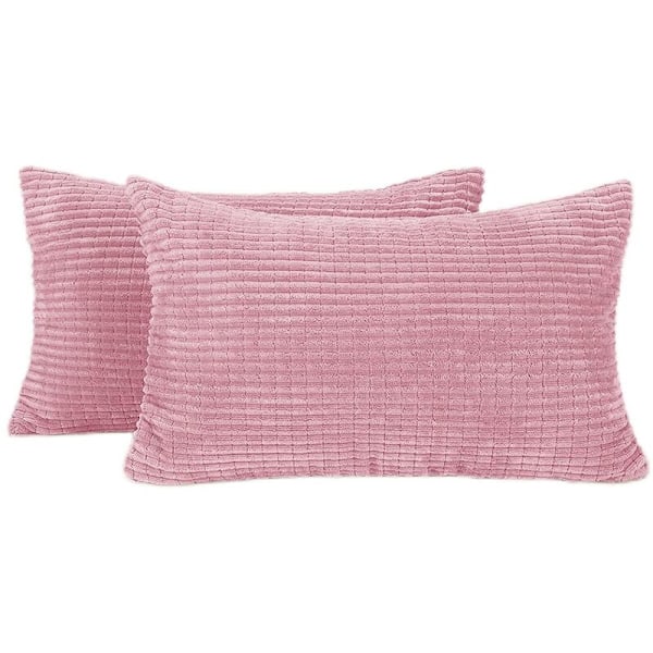 Tyynynpäällinen raidallinen, 2 kpl, samettityynynpäälliset, pehmeät yksiväriset tyynynpäälliset makuuhuoneen sohvalle - 12''x20'' vaaleanpunainen