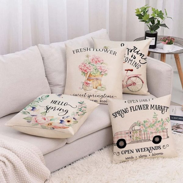18 x 18 Kuddfodral Set om 4 Gårdshus Blommor Dekorationer Kuddfodral Dekor