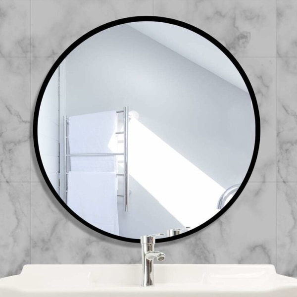 Rundt glasspejl 40x40 cm HD vægspejl med firkantet metalramme til forfængelighed, badeværelse, soveværelse i stuen (sort) …
