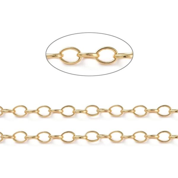 16,4 fot mässing kabellänkar Äkta 18K guldpläterade svetsade korskedja halsband 8x1,2 mm med spole för gör-det-själv smycken