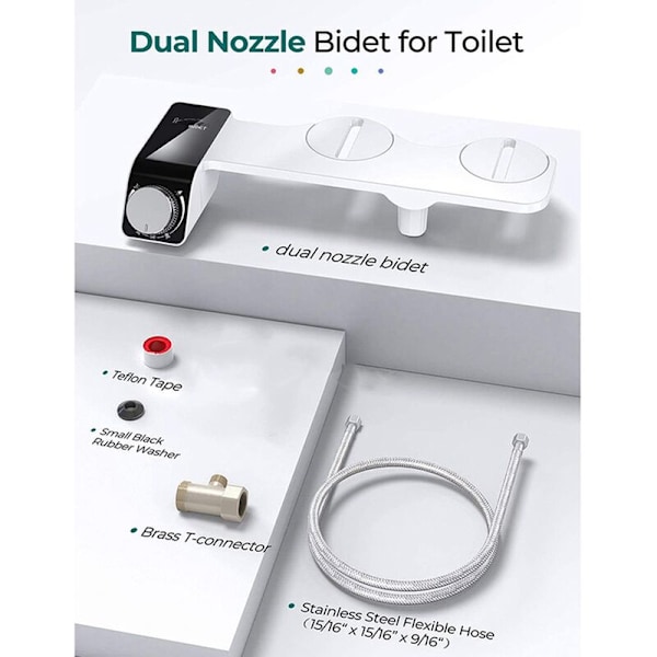 Bidet toiletsæde, ultra-tyndt, ikke-elektrisk, selvrensende, dobbelt dyse, koldt vand, Europa