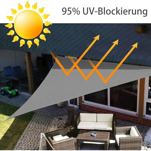 Trekantet SkyggeSeil, 3.6x3.6x3.6m, 180g/m2 Oxford Polyester og 95% UV-beskyttelse, Rivfast, Vanntett, for Hage, Balkong, Terrasse, Patio, Ca