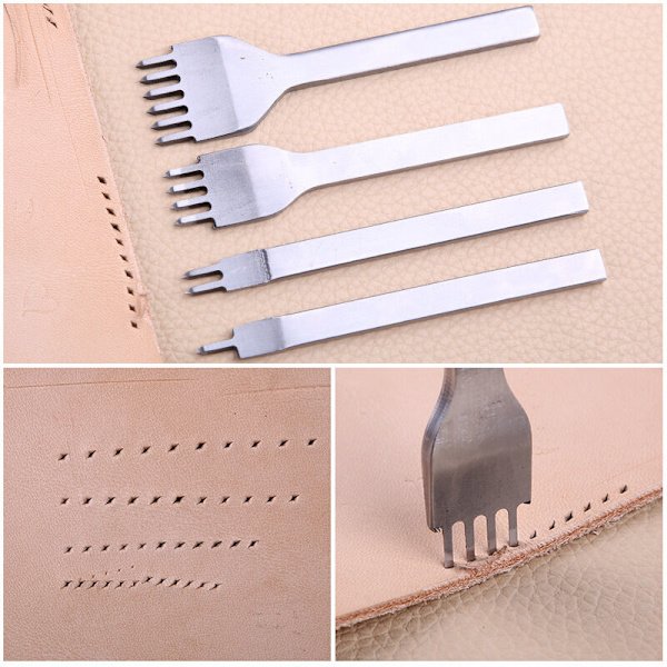 4 stk skinnhullsett, DIY skinnhåndverktøy, skinnhull, hullsting diamantfletning, for skinnhull DIY skinnhåndverk （