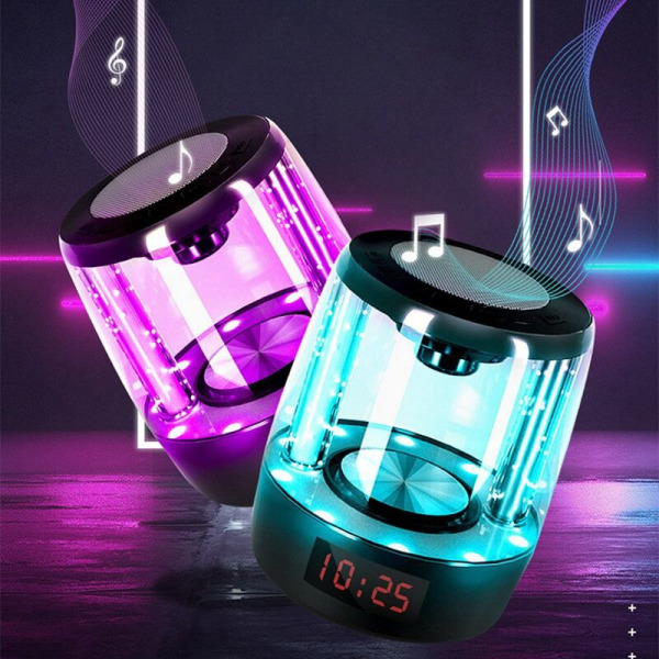 1 Set Bluetooth 5.0 Högtalare 4 i 1 Digital Bordslarm, Bärbar Högtalare 7 Färger LED Färgglada Nattlampor