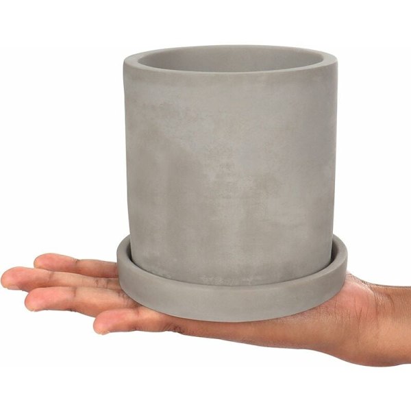 Liten grå cementkruka (2-pack) - Bonsaikruka med fat och dräneringshål - Kruka för suckulenter, kaktusar och andra små växter, blommor och