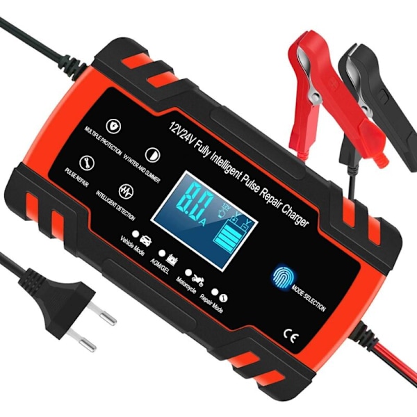 8A 12V/24V smart bil- og motorcykelbatterilader, bilbatterilader vedligeholdelse, 3-trins batterilader og autoreparation funktion.