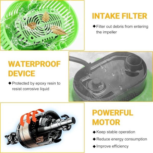 Pump för ovanjordisk poolöverdrag, dräneringspump för pool, nedsänkbar vattenpump med dräneringsslang
