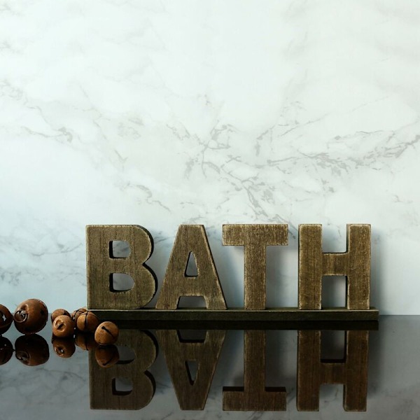 Vintage Rustic Bath Wooden Words Sign, Bathroom/Home Wall/Door Decoration (Natural 1)-