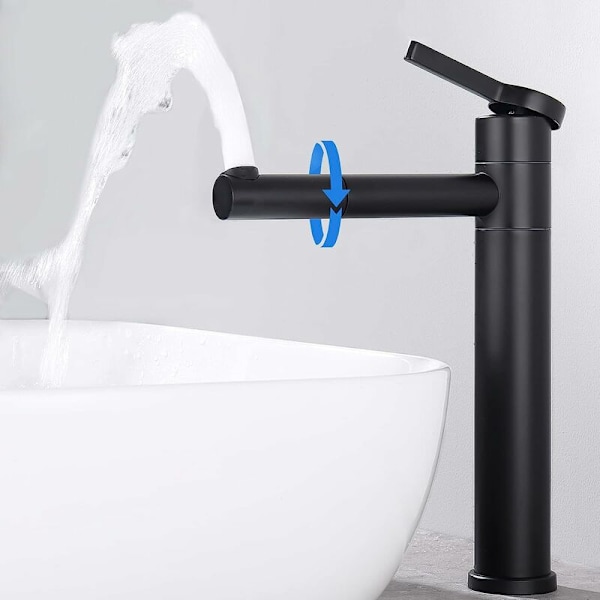 Svart Bänkskiva Kran Topp 360 Rotationsbar Mixer Bänkskiva Rostfritt Stål Badrums Kran