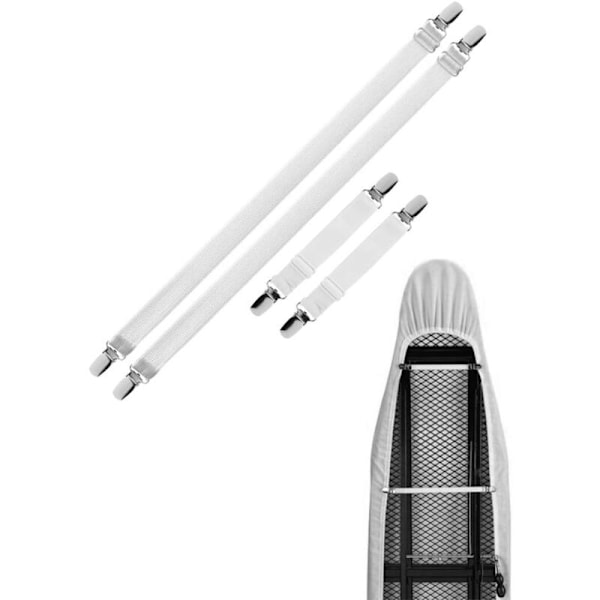 Elastisk lakansträckare, justerbar fästrem för lakan, soffa, strykjärnsöverdrag (vit, 4-pack)