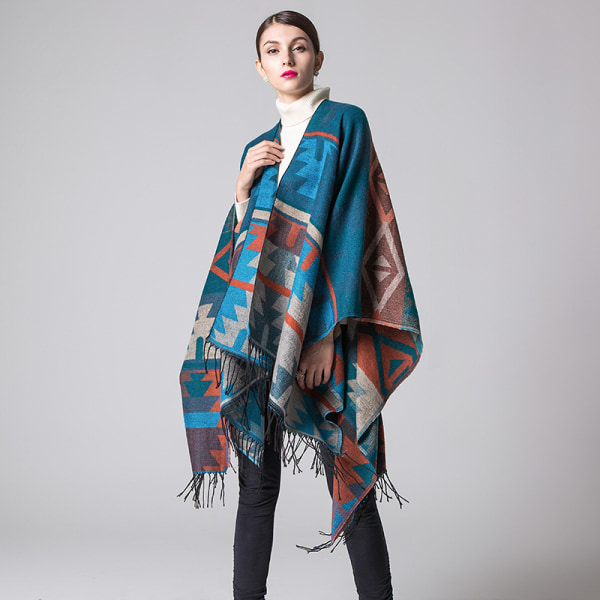 Kvinnors printed tofs cardigan cape wrap sjal geometrisk romb förlängd och förtjockad sjal