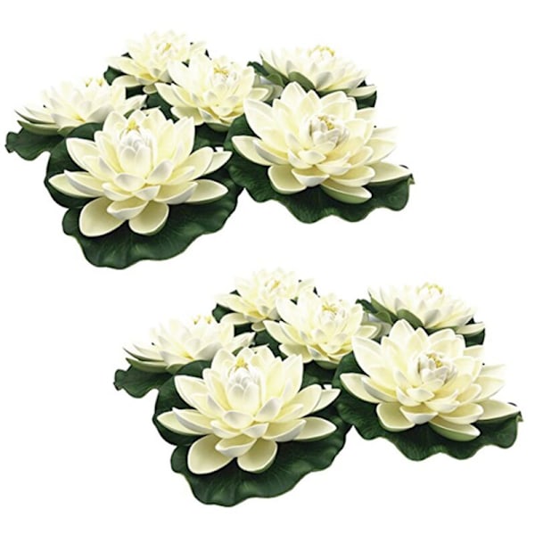 12Pcs Artificial Floating Lotus Foam Flowers, with Water Lily Trim Ornaments, Ivory White, Perfect for Patio Pond Pool Aquarium