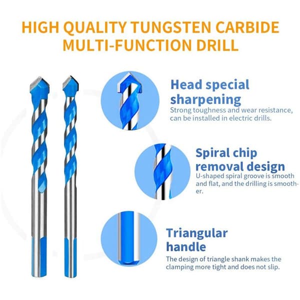 Tri-Corner Drill Bit Set med Overlord-håndtak, Multifunksjonelt Drill Bit Set med Tungsten Carbide Tip