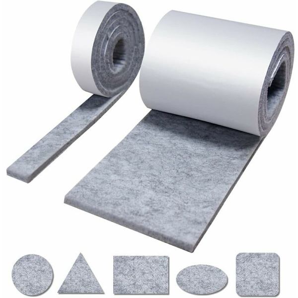 Möbelglidare, filtglidare, Triomphe 2 rulle självhäftande filt, stolsglidarplatta, glidglider för möbler och ditt trägolv (100 x 10