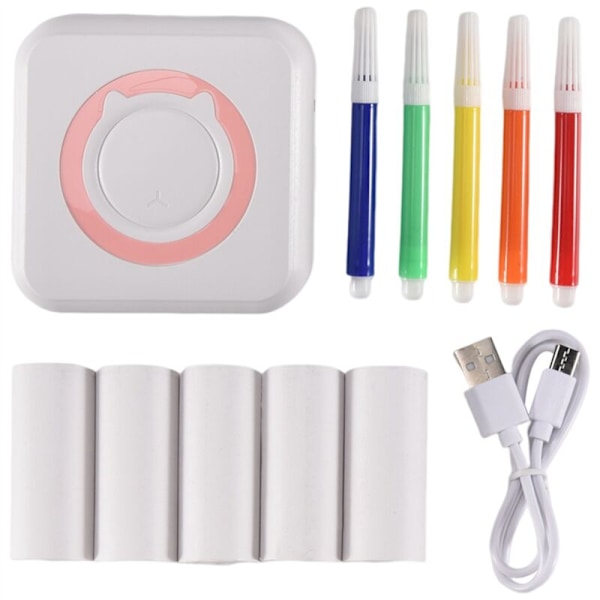 Mini bærbar termisk skriver Bluetooth trådløs multifunksjonsetikettskrivers med termisk papir + fargepenn B