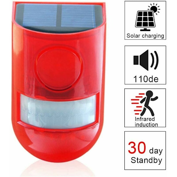 Solar Lydalarm Strobe Lys Blinkende Klar LED, IP65 Vandafvisende 110dB Høj Alarm Sikkerhedssystem til Hjem Villa Farm Lejlighed Gårdspladser, Hørbar og