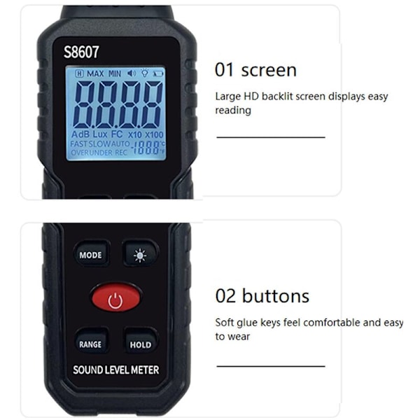 Digital Lydniveau Måler 30-130DB DB Decibel Detektor Audio Tester Diagnostisk Værktøj