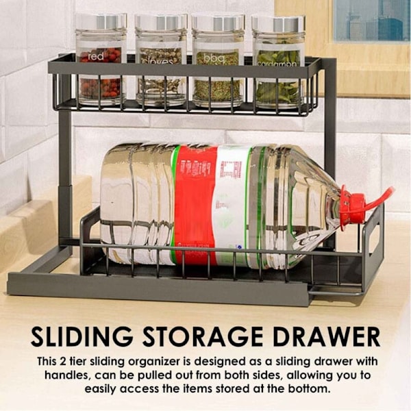 Under Sink Organizers & Opbevaring 2 Tier Badeværelse Vask Organizer Under Køkken, Skydedør