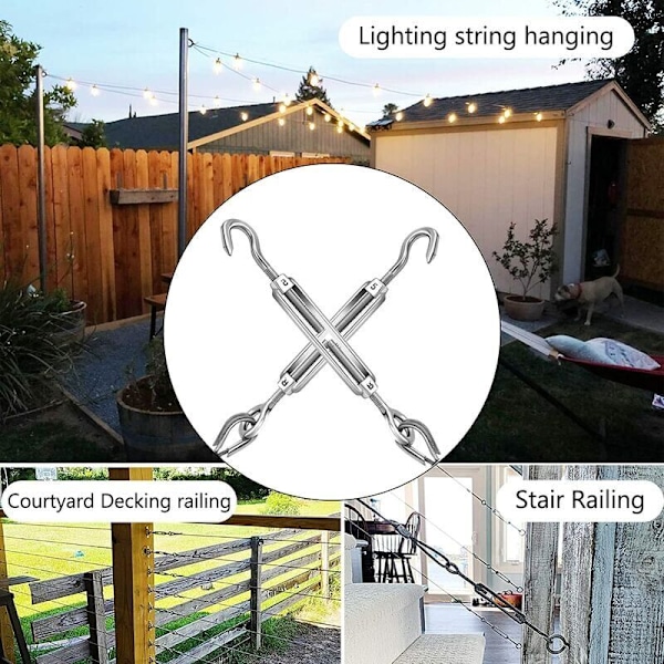 M4 Rostfritt Stål Spännögla, 8 Stycken 304 Rostfritt Stål Haken och Öga Spännögla, Kabel Spännögla/Ståltråd Spännögla, Tvättlinje Spännöglor