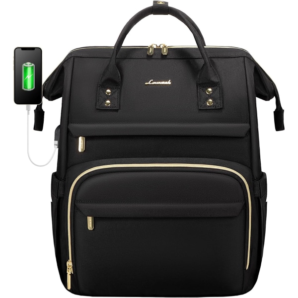 Laptopryggsäck för kvinnor - Snygg och praktisk svart väska med bekväma vadderade remmar för arbete, resor och vardagsbruk