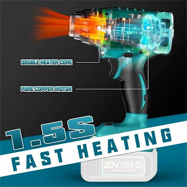 Langaton kuumaluukkari, kuumaluukkari Makita 18 V akulle, pelkistimen, leveän suuttimen, heijastavan suuttimen, lämpötila jopa 550 °C, LED-valaistus, kuumaluukkari