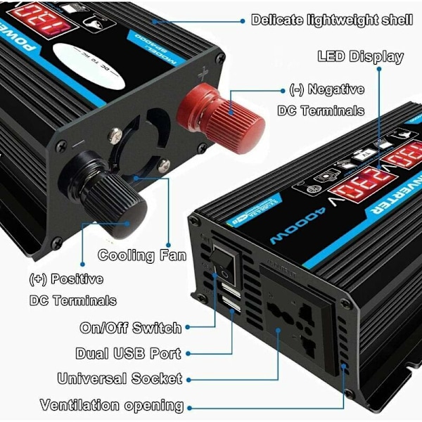 12V 220V Inverter, 4000W 12V 220V/110V AC Bil till Bil Ren Sinus Inverter, Laddare Konverterare, Dubbel USB Inverter Adapter, Modifierad Transformator-